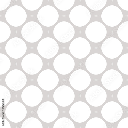 Simple grey and white vector seamless pattern. Abstract geometric ornament texture with circular mesh, lattice, grid, circles. Simple minimal background. Repeated design for decoration, fabric, linens