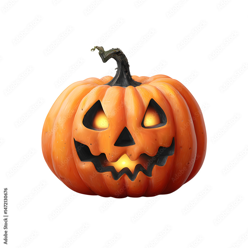 Fototapeta premium A glowing jack-o-lantern pumpkin with a carved spooky face shines brightly against a dark background perfect for Halloween autumn harvest celebrations spooky season decorations and fall festivities.