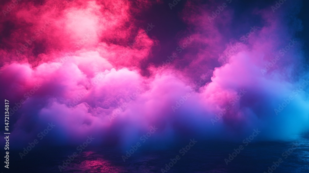 Fototapeta premium Vibrant, colorful clouds of smoke in a vibrant, surreal scene.