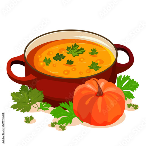 pot of pumpkin soup and pumpkin vegetable