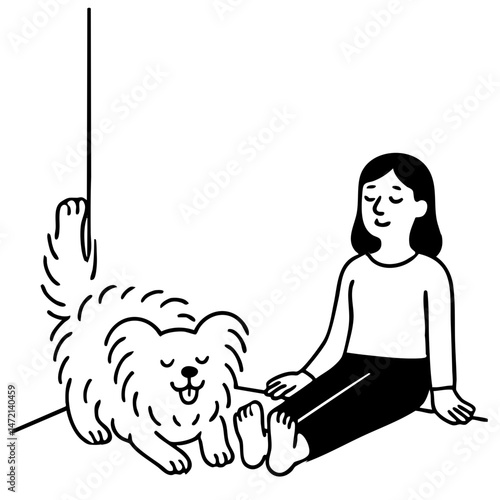 Women and her dog doing yoga activity