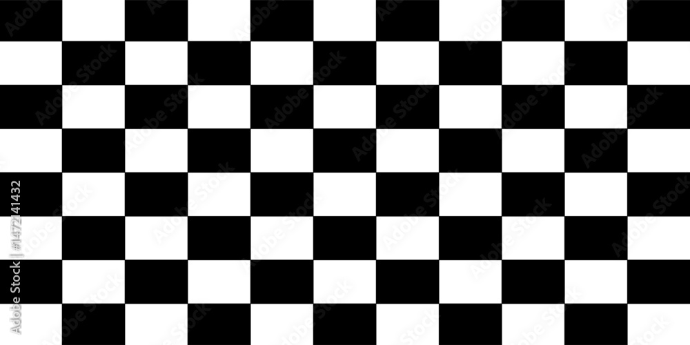 Fototapeta premium Black and white chess pattern. Checkerboard seamless vector illustration. Abstract checkered checkerboard for game. Grid geometric rectangle shape. Race flag. Retro mosaic floor.