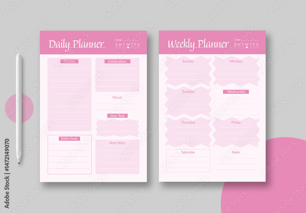 Daily And Weekly Planner Layout Stock Template | Adobe Stock