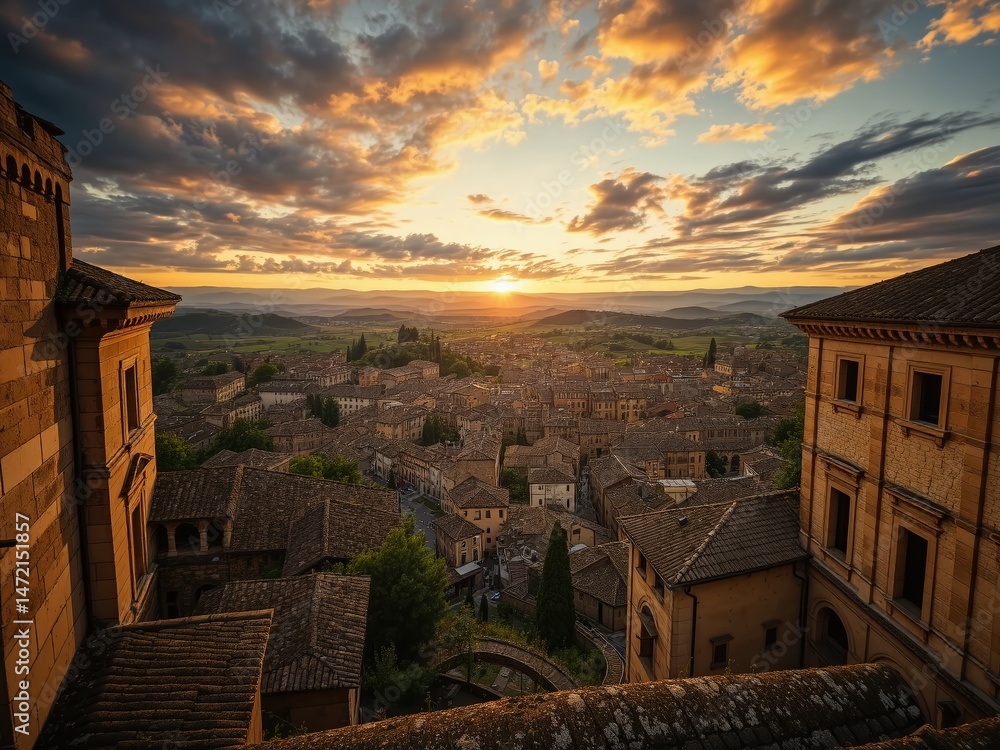 Obraz premium Golden Hour Hues Above Volterra