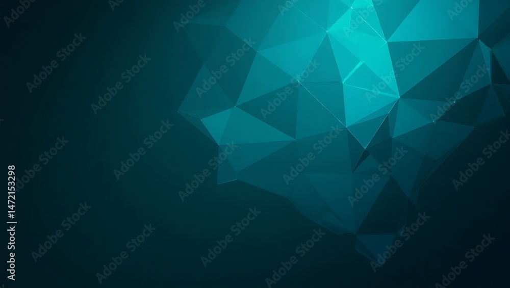 Fototapeta premium Futuristic teal triangle mesh with glowing edges and sharp symmetry, ideal for digital, UI, and technology-based presentations.