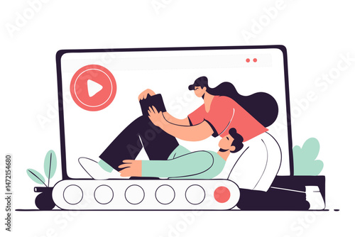 Couple interacting with a tablet on a digital platform