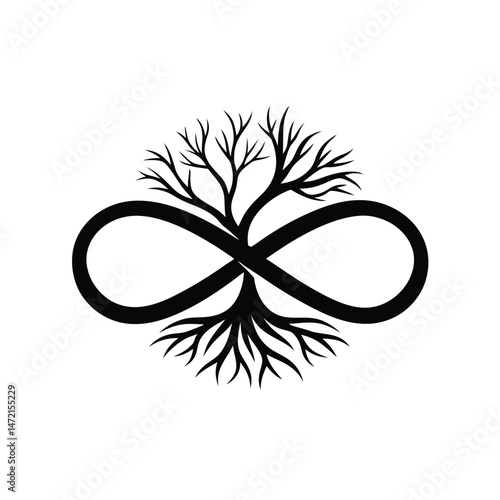 Vector illustration of a tree combined with the infinity symbol in a minimalist design.