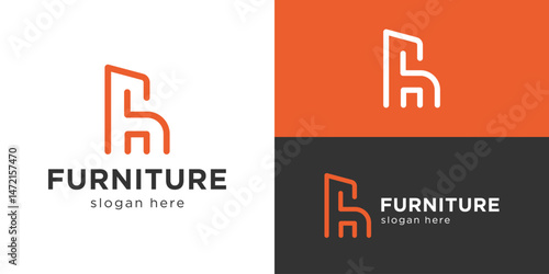 Creative simple furniture logo template. Abstract chair with minimalist style, Interior furniture logo design vector illustration.