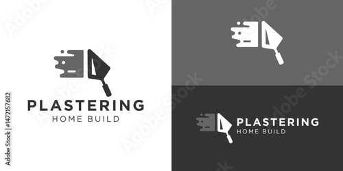 Creative simple plastering logo template. Trowel and cement icon symbol for home build logo design vector illustration.