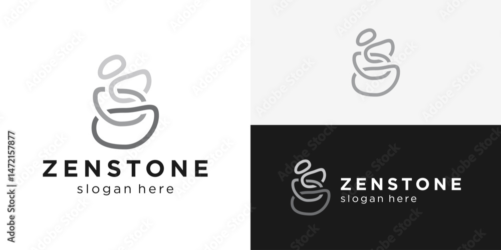 Obraz premium Creative simple zenstone logo template. Harmony stone balance with line art style logo design vector illustration.