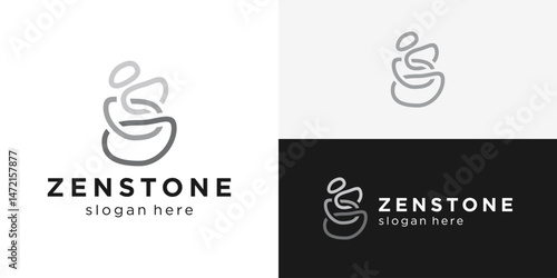 Creative simple zenstone logo template. Harmony stone balance with line art style logo design vector illustration.
