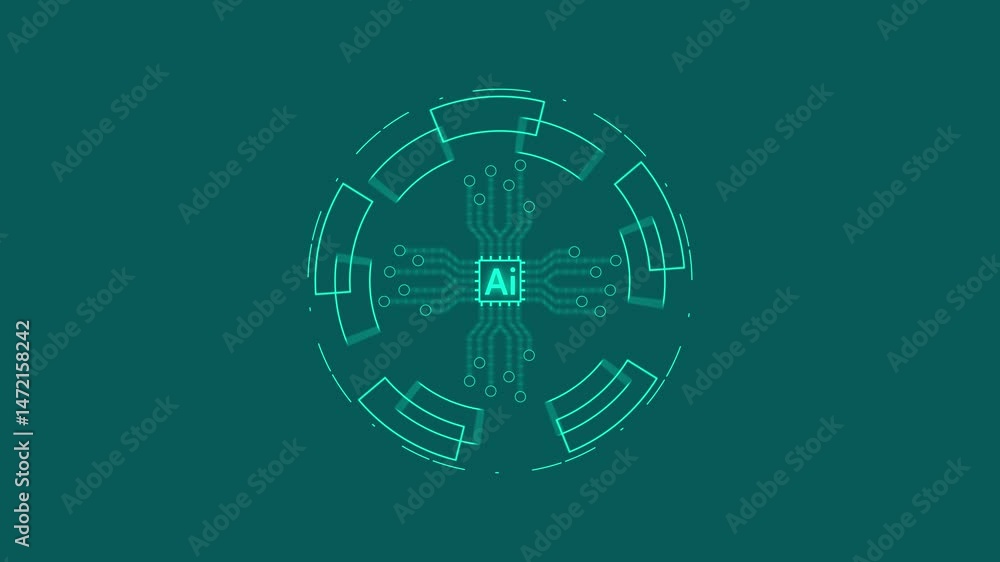circular and hexagonal HUD technology element moving on grid dots bg. Viewfinder stream starting gaming setup overlay asset. Cyber concept software loading. Futuristic interface science menu panel.