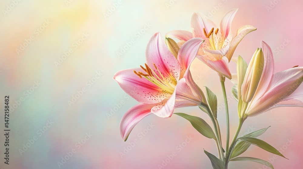 Fototapeta premium A single lily flower on a pastel background