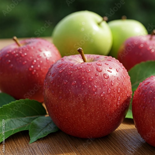 red apples on a green background