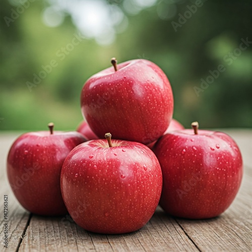 red apples on wooden table