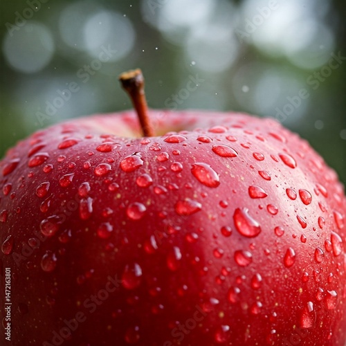 red apple with water drops