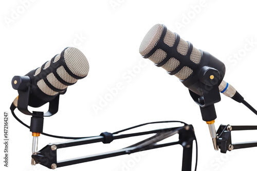 High-quality microphones set up for an engaging podcast interview session in a studio environment