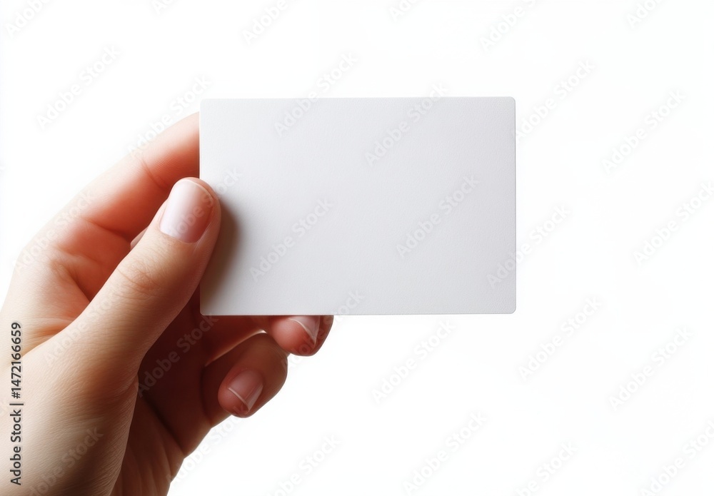 A woman's hand gently holds a blank white card, showcasing its smooth texture and clean design, ideal for presentations or mockups. : Generative AI A woman's hand gently holds a blank white card, showcasing its smooth texture and clean design, ideal for presentations or mockups. : Generative AI