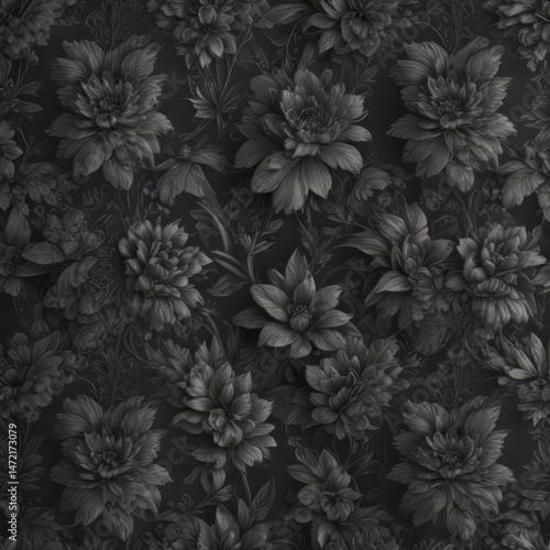 Wallpaper Mural Intricate charcoal floral wallpaper, seamless pattern, texture, flowers Torontodigital.ca