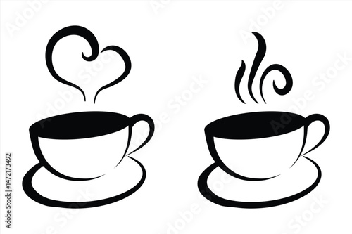 Cup of coffee or tea with swirl steam lines vector