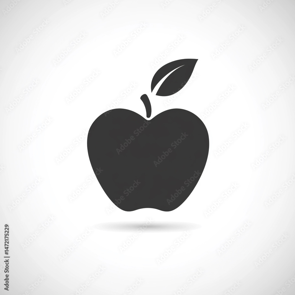 Fototapeta premium Black silhouette of an apple icon on a white background, simple shapes, flat design, vector illustration, high contrast