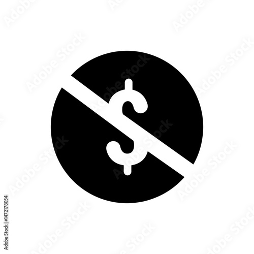 Black circle with a white dollar sign crossed out diagonally indicating no money or payment allowed here