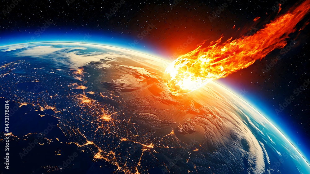 Obraz premium Asteroid Impact on Earth - Apocalyptic Space Disaster Scene