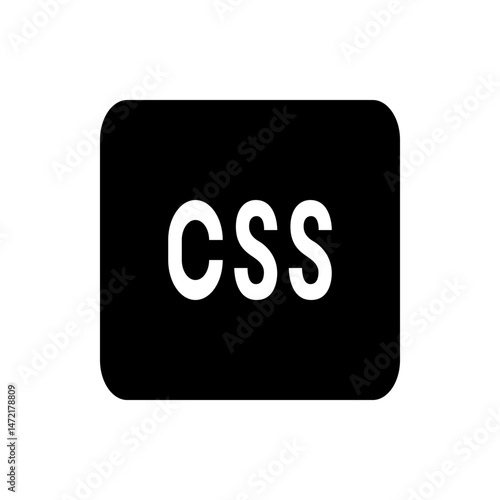 A black rounded rectangle with the white letters css centered inside the shape on a white background