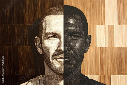 A portrait of an African American man set against a wooden background, presented as a collage with a toned effect, creating a unique and artistic atmosphere