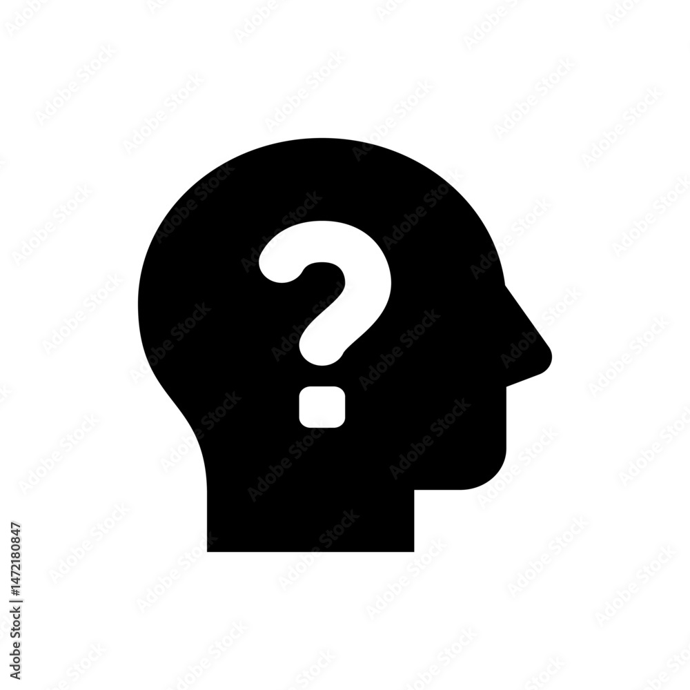 Silhouette of a head with a question mark inside representing thinking and problem solving process concept Silhouette of a head with a question mark inside representing thinking and problem solving process concept