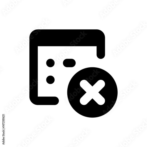 Black calendar icon with rounded corners and a cross inside a circle indicating deletion or removal action