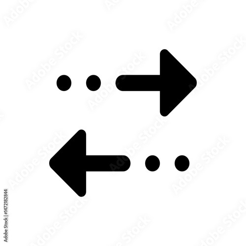 Illustration of a right and left arrow with dotted lines indicating direction and movement in black color