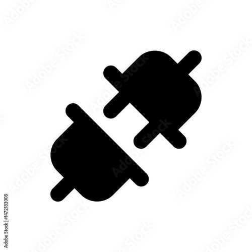 Black disconnected plugs representing a break in connection or a loss of network connectivity icon