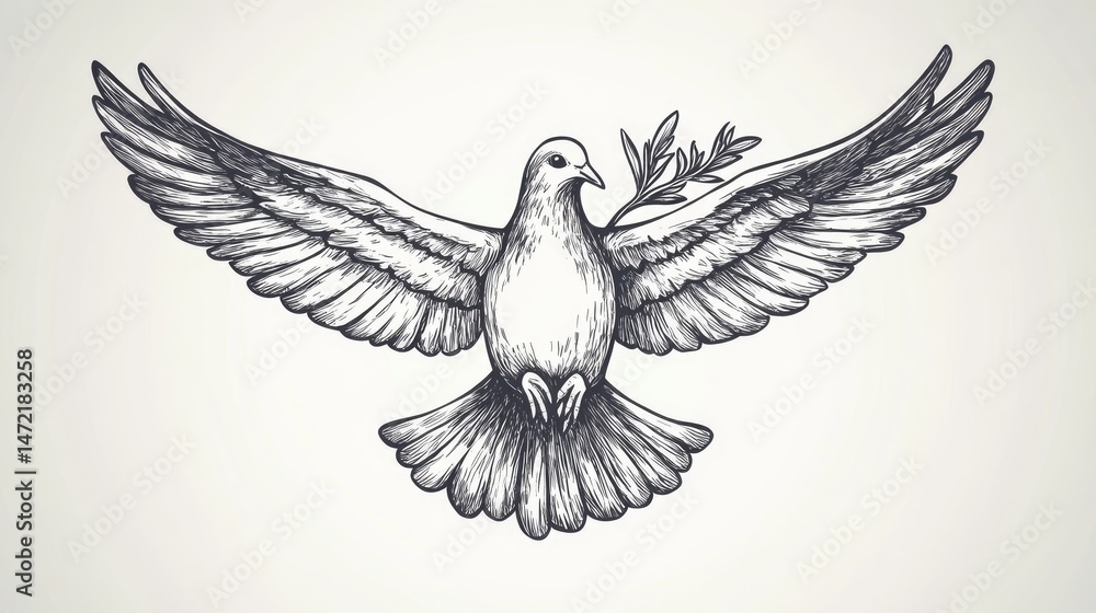 Fototapeta premium Dove in flight illustration
