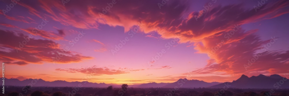 Fototapeta premium Fiery sunset paints the sky with vibrant orange, pink, and purple hues , colors, evening, dye