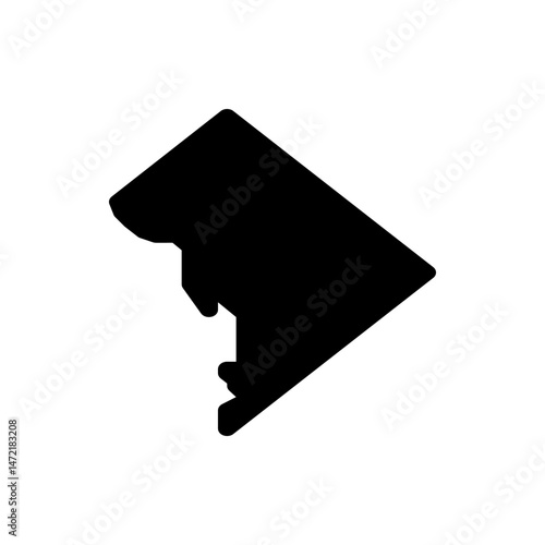 Black silhouette of the district of columbia map with unique borders and irregular shape on white background