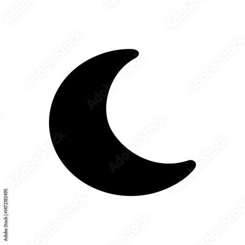 Illustration of a crescent moon shape with a black fill on a white background in a simple graphic style