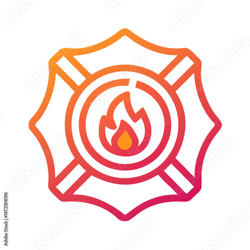 Fire department shield logo with flame icon, gradient colors, modern design, vector illustration
