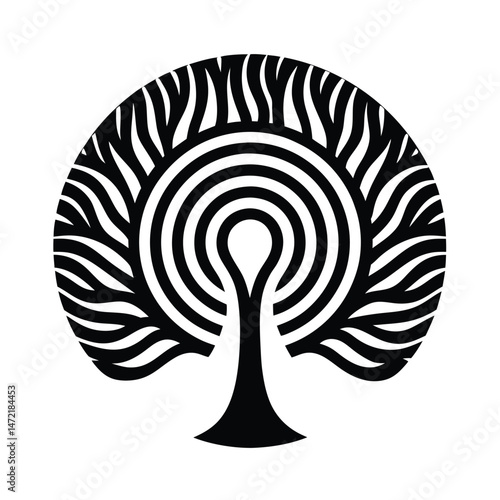 Abstract black and white tree symbolizing nature, connection, and the interconnectedness of life