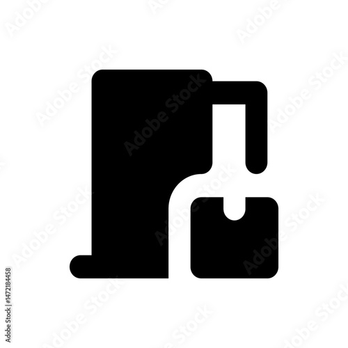 Illustration of a black coffee maker with a white spout and a black coffee pot on a white background