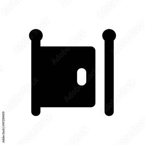 Illustration of a simple black gate with a white latch and two posts on either side of the gate design