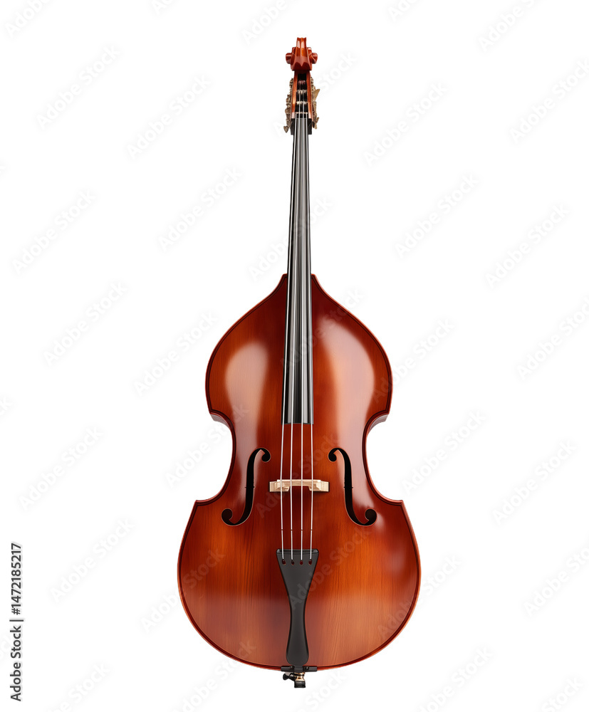 Fototapeta premium Elegant Wooden Double Bass Musical Instrument Isolated On Transparent Background Detailed Studio Shot