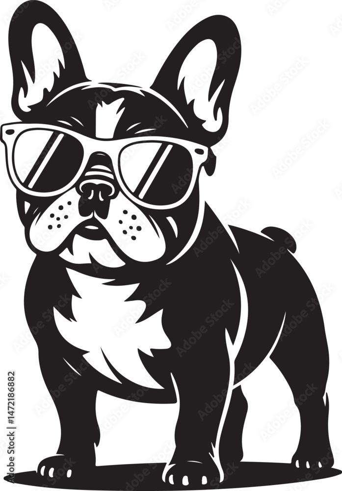 Fototapeta premium French Bulldog with Sunglasses Silhouette Vector Illustration for Pet Fun-Themed Designs Featuring Cool Dog Icon
