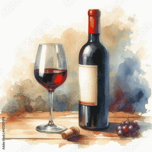 Merlot Watercolor Whims wine bottles and glasses isolated vector illustration svg