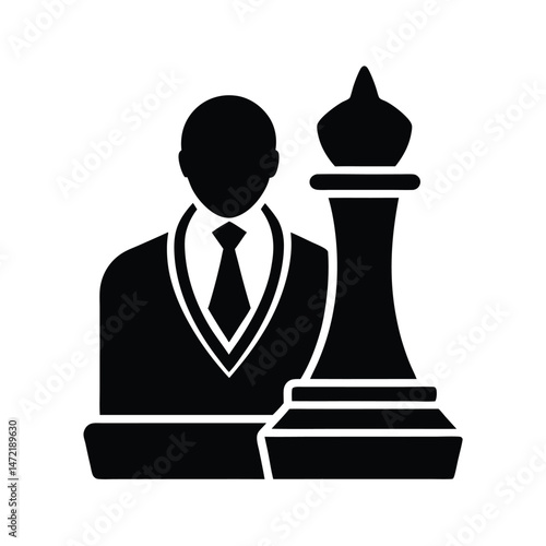 Businessman with chess bishop conceptualizing strategy and business intelligence for success