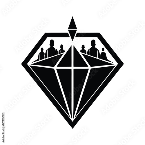 Abstract diamond shape with silhouetted people inside representing teamwork and collective success