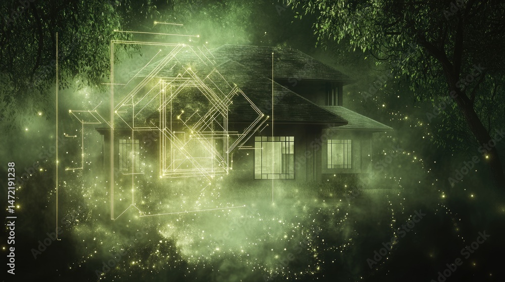 Obraz premium Glowing house blueprint digital artwork