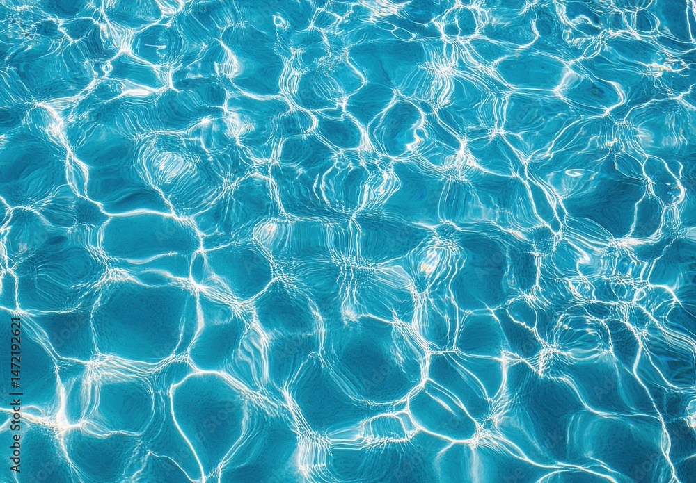 Obraz premium A captivating image showcasing the mesmerizing patterns of sunlight reflecting on a tranquil blue pool's surface, creating a vibrant and refreshing aesthetic. : Generative AI
