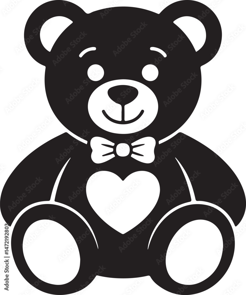 Fototapeta premium Teddy Bear Silhouette Vector Illustration of Cute Plush Toy Perfect for Children, Baby, and Playful Themes