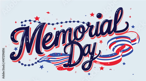 Vintage memorial day vector design with happy holiday text and red decoration for a festive celebration